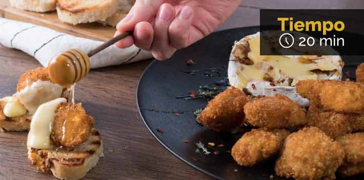 Trozos de pechuga en dip de queso y miel picante